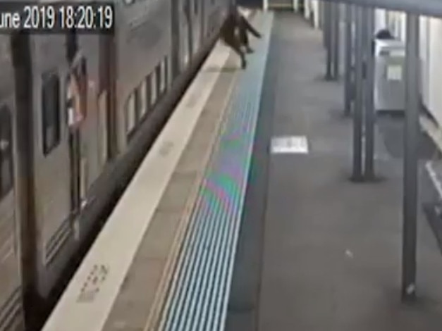 A male jumping from a moving carriage at Lumeah station. Picture: Supplied