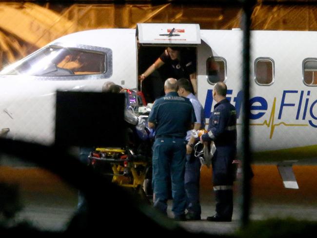 Shark attack victim Justine Barwick being flown to Brisbane on a Life Flight on Wednesday, 19 September 2018. PICTURE: AAPimage/David Clark