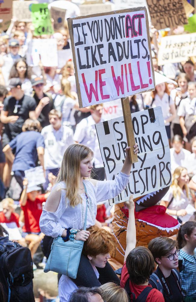 Students at the climate march in Martin Place. Picture: Jenny Evans