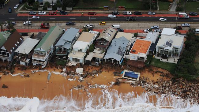 An aerial photograph shows the major damage to homes in Collaroy. Picture: Toby Zerna