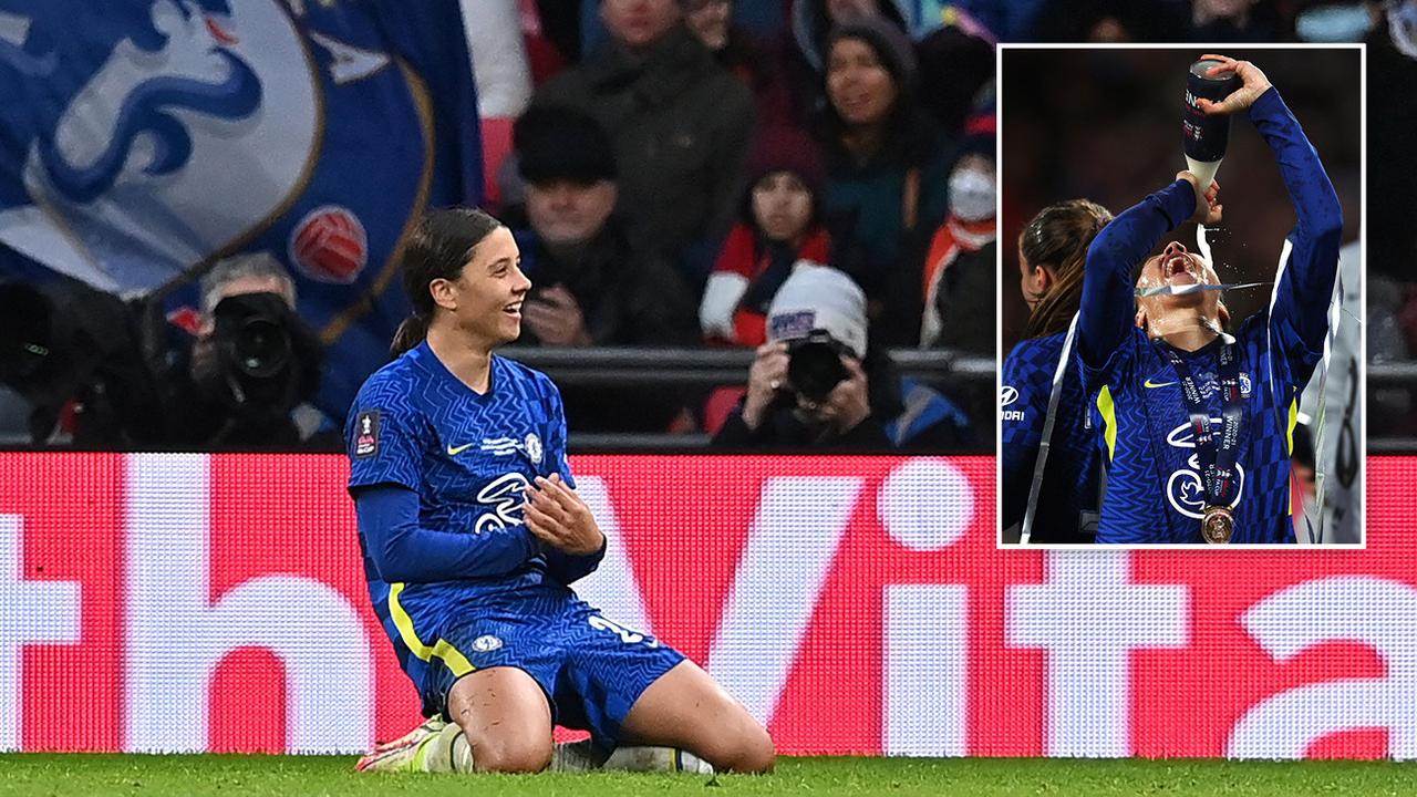 Sam Kerr celebrates during Chelsea's FA Cup win over Arsenal.