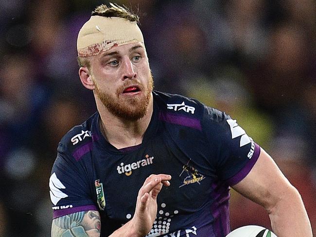 Cameron Munster of the Storm is seen in action during the NRL preliminary final between the Melbourne Storm and the Canberra Raiders at AAMI Park in Melbourne, Saturday, Sept. 24, 2016. (AAP Image/Julian Smith) NO ARCHIVING, EDITORIAL USE ONLY