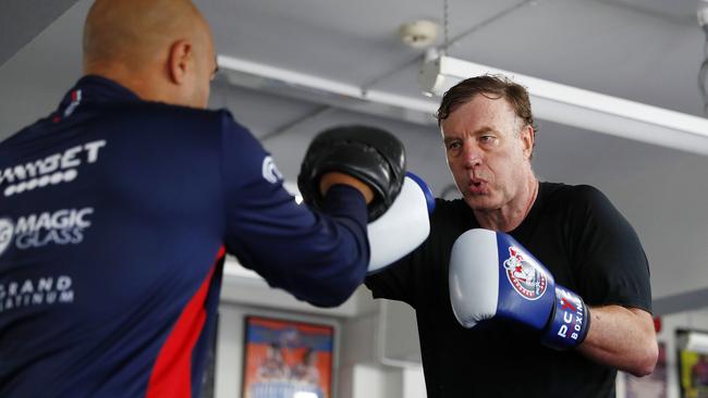 James Dack boxes with trainer Stephen Driscoll. Picture: Sam Ruttyn