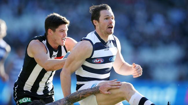 Patrick Dangerfield says playing against Collingwood’s midfield will be a great challenge. Picture: Michael Klein