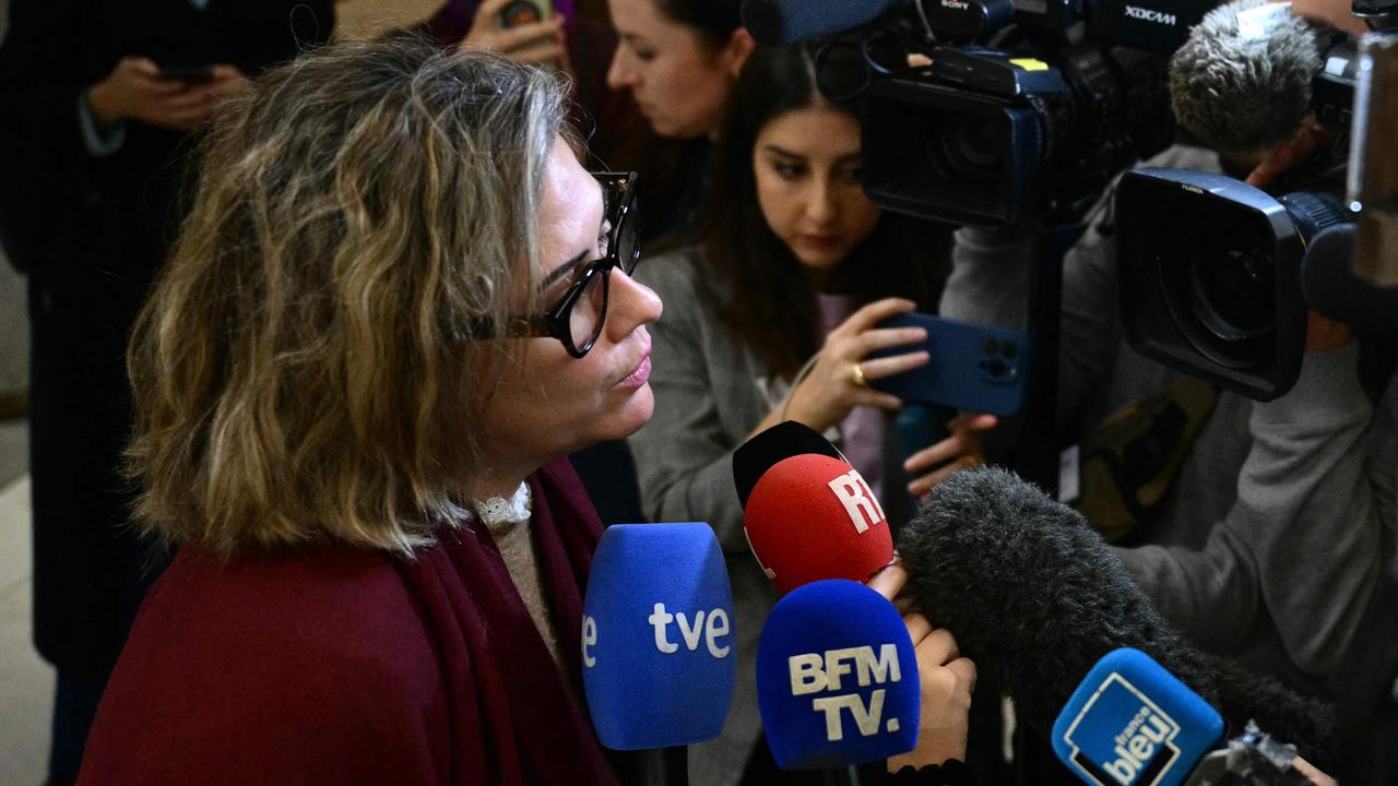 Gisele Pelicot's daughter Caroline Darian talks to the press as she leaves the courthouse on November 18, 2024. Picture: Christophe Simon / AFP