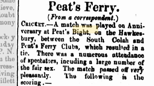Peats Crater: Excerpt from a report of the Peats Crater cricket match in the Cumberland Mercury February 2, 1878.