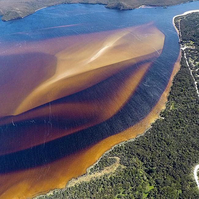 This aerial photo taken in 2019 shows the shallow sandbars of Fraser Flats, where the pods of stranded whales were found. Photo: Gary McArthur