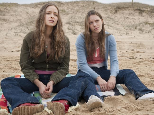 Brenna Harding (right) with her Puberty Blues co-star Ashleigh Cummings. Picture: Channel 10