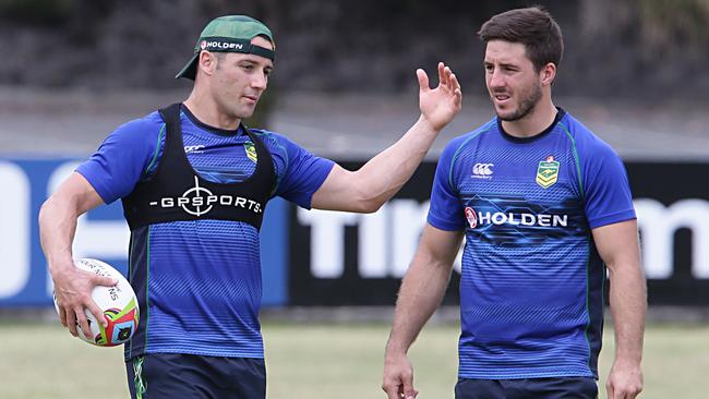 The pair at Kangaroos training in 2014. (Annette Dew)