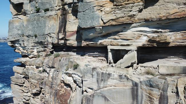 The southernmost searchlight emplacement halfway down the cliff near the tip of North Head