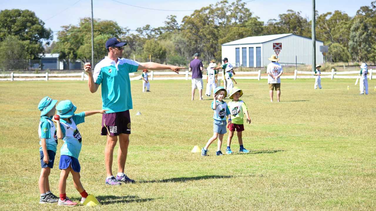 Roma and District Cricket Club President Scott Hilton sharing some wisdom. Picture: James Liveris