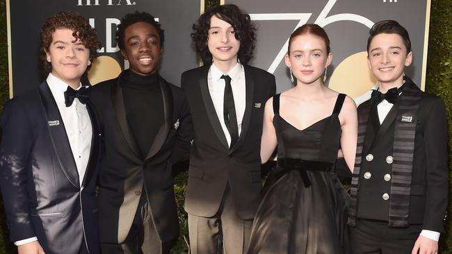 The cast of Stranger Things: Gaten Matarazzo, Caleb McLaughlin, Finn Wolfhard, Sadie Sink and Noah Schnapp.