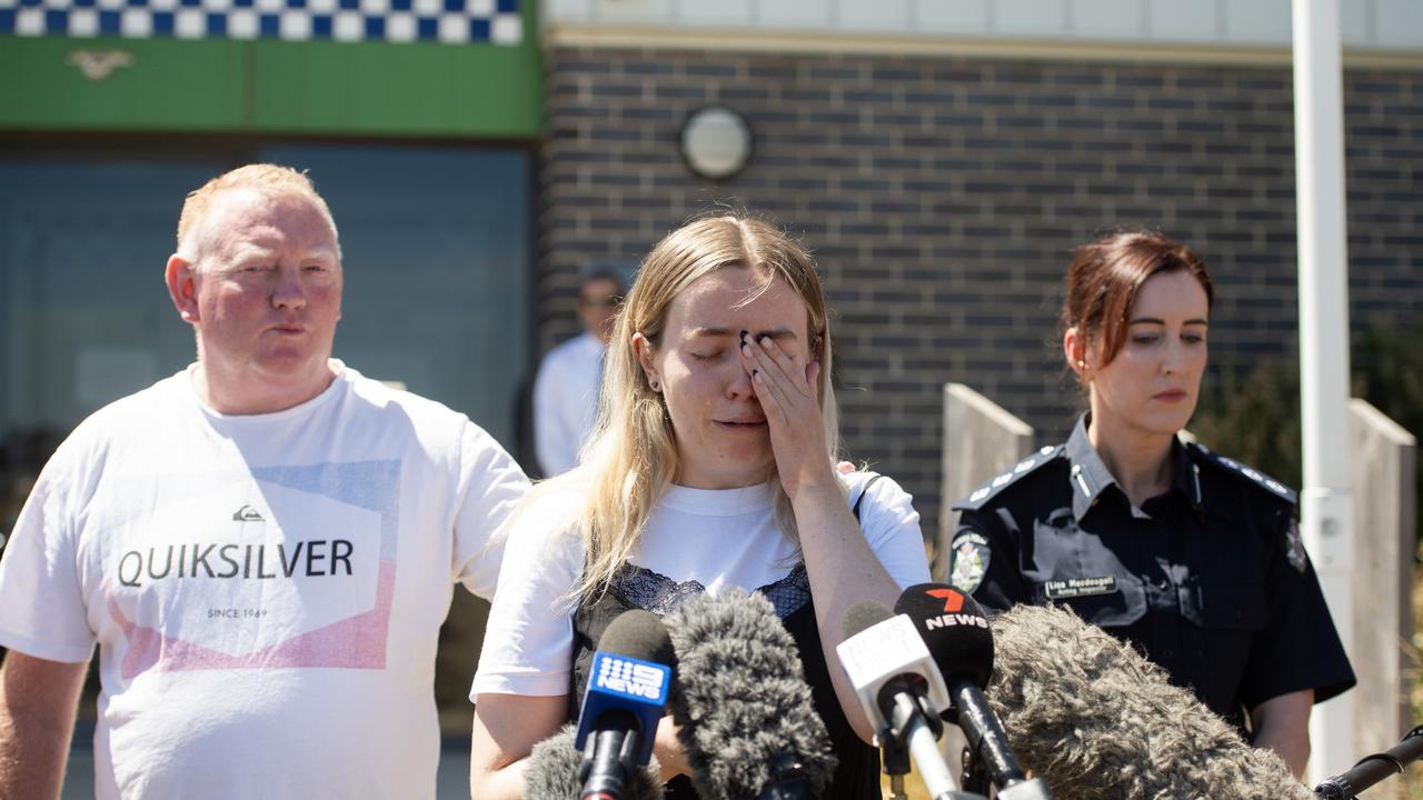 Ms Murphy’s husband Mick and daughter Jess speaking to media in the days after Samantha went missing. Picture: NewsWire / Nicki Connolly