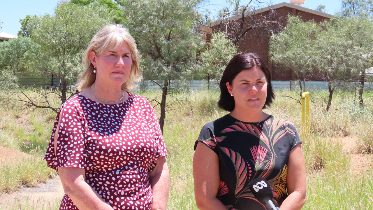 Infrastructure Minister Eva Lawler and Chief Minister Natasha Fyles also announced flood mitigation works in Alice Springs on Friday. Picture: Annabel Bowles