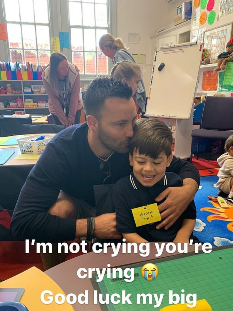 Her ex-husband Jimmy Bartel also with Aston on his first day. Picture: Instagram/JimmyBartel