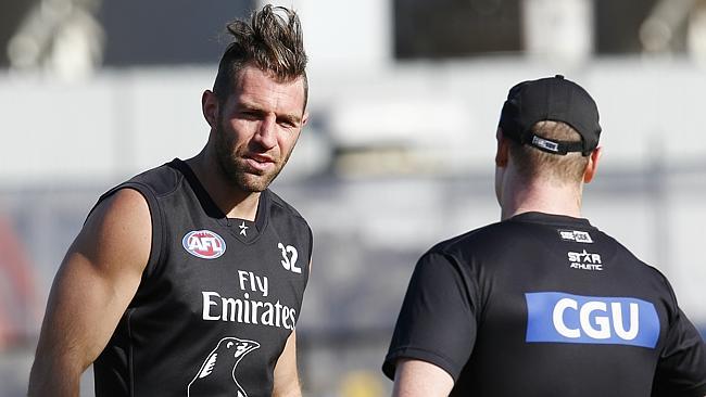 Travis Cloke shows off a new look at training. Picture: Michael Klein