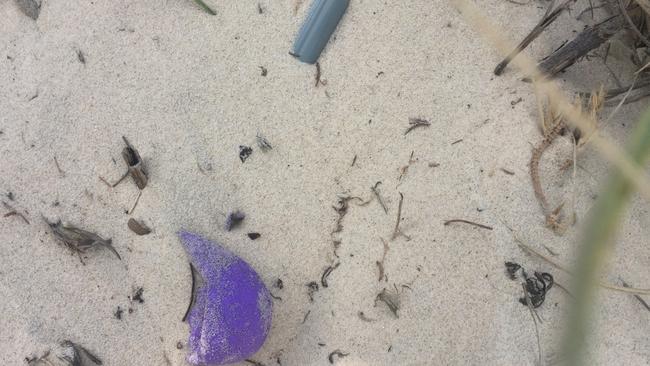 Nitrous oxide canisters or nangs and balloons were found on the sand dunes. Picture: Nic McElroy