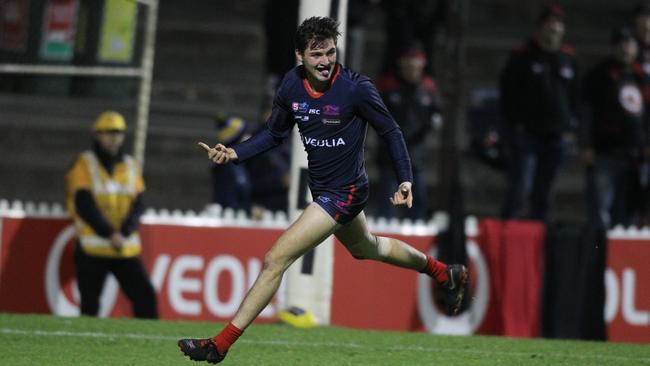 Norwood’s Cam Taheny celebrates one of his five goals against West Adelaide in Round 8 of the SANFL. Picture: Dean Martin