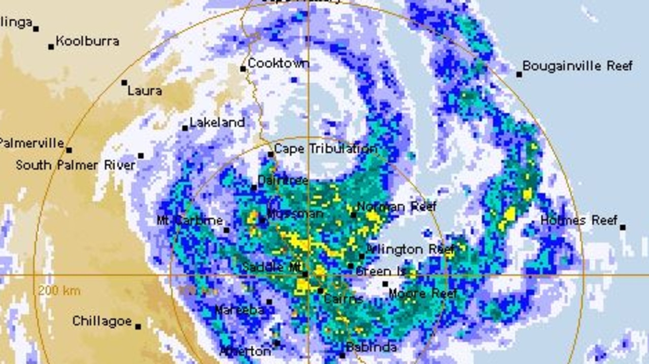 Radar images of Tropical Cyclone Jasper crossing the coast at 5.45pm Wednesday December 13.
