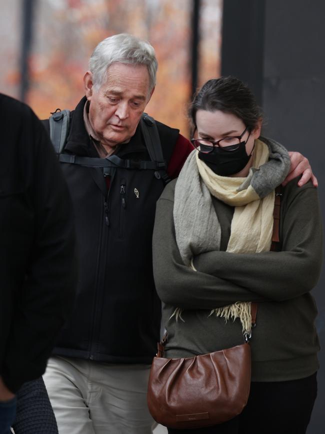 Mr Wilkinson leaves with one of his daughters at court in Morwell. Picture: NewsWire/ David Crosling