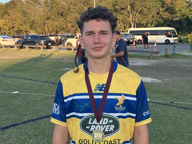 Gold Coast Eagles player Taziayah Milner after his side's under-18 Southern Stampede grand final triumph. Picture: Mitch Bourke.