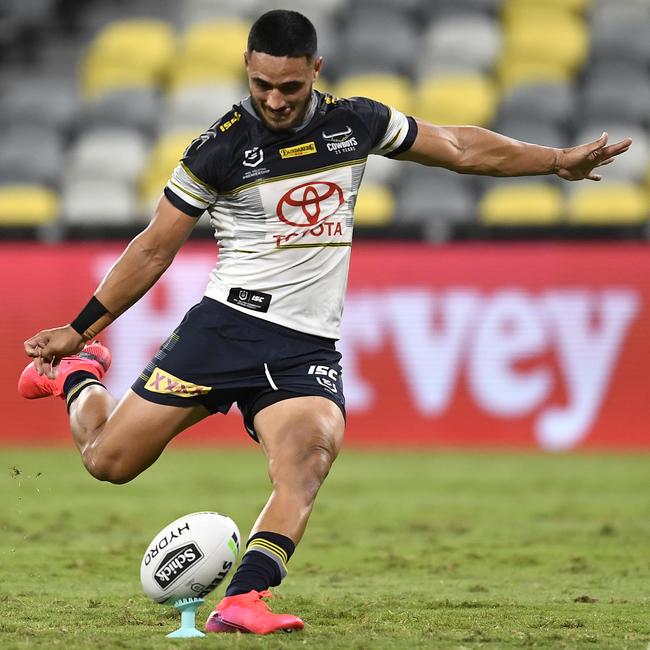 Valentine Holmes of the Cowboys is no sharpshooter but he’s the best option at the club. Picture: Ian Hitchcock/Getty Images