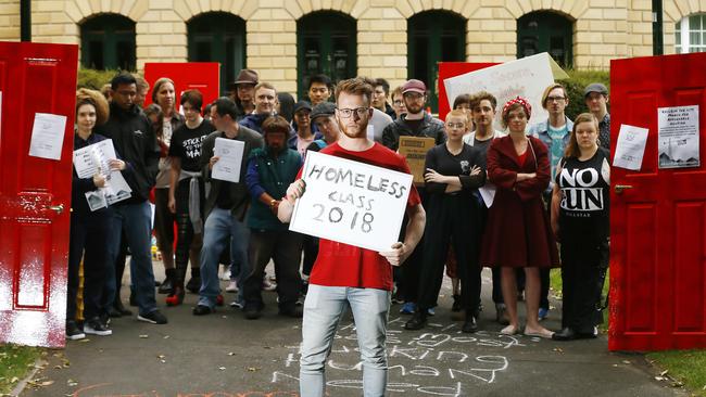 UTAS protest at Parliament Lawns after students living in residential accommodation were advised first-year students and people from regional areas would be prioritised for the university’s 1100 Hobart rooms. Picture: MATT THOMPSON