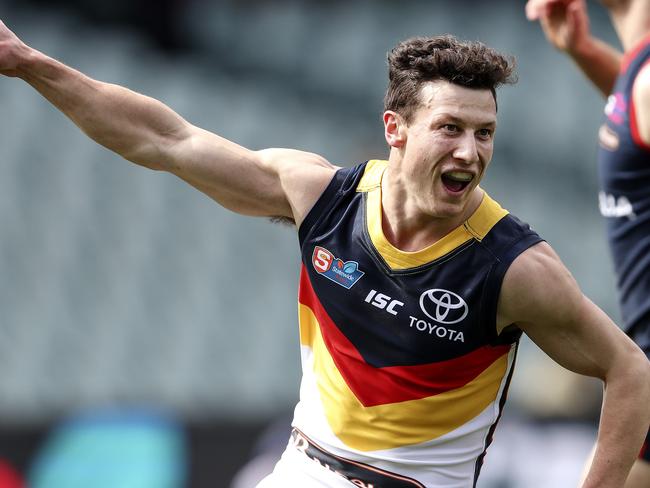 SANFL - First Semi-Final - Adelaide Crows v Norwood at Adelaide Oval. James Mathews celebrates his goal. Picture SARAH REED