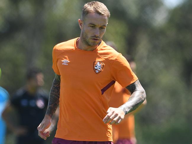 Socceroos coach Graham Arnold says he’s been having a close look at Brisbane Roar striker Adam Taggart. Picture: AAP