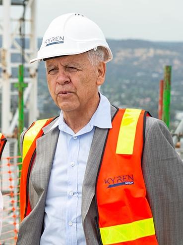 Kyren Group managing director Theo Samaras at the topping out ceremony for the Adelaidean apartments and Crowne Plaza project on Frome St. Picture: Brenton Edwards