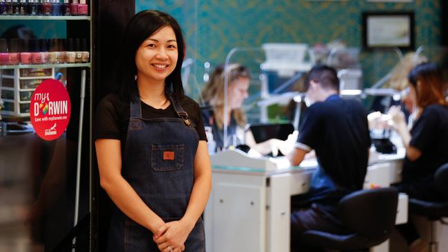 Nguyet Vu, owner of Nail Lovers and several other businesses in Darwin, says the MyDarwin voucher initiative has helped her stores. Picture: Glenn Campbell