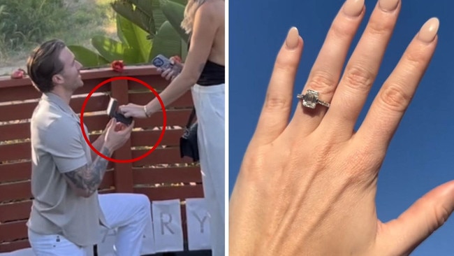 A bride-to-be has divided the internet after snatching her engagement ring mid-proposal. Picture: @court — the — croissant TikTok account.