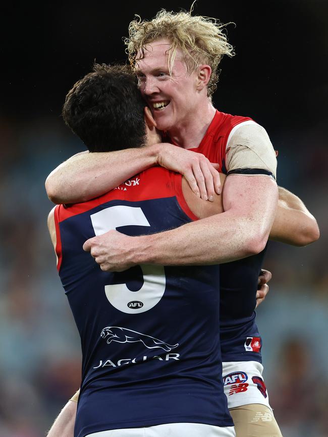 Star Demons Christian Petracca and Clayton Oliver. Picture: Michael Klein