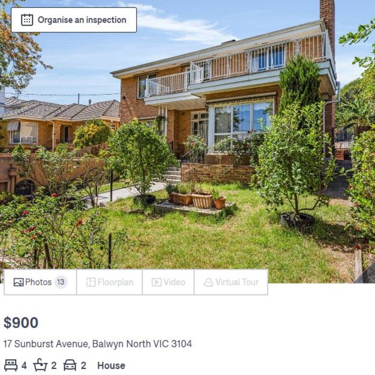 The listing was for a $900 rental in Melbourne’s Balwyn North. Picture: Domain