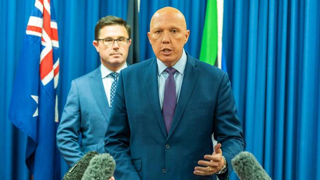 Leader of the Opposition Peter Dutton and Leader of the National Party David Littleproud. Picture: Richard Walker