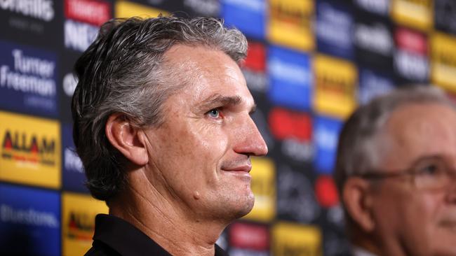 DAILY TELEGRAPH APRIL 13. Penrith Panthers coach Ivan Cleary and son Nathan Cleary have both signed with the club until the end of the 2027 season. Pictured at the Panthers Rugby League Academy during the announcement. Picture: Jonathan Ng