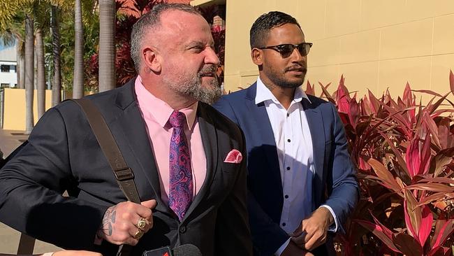 Ben Barba with his solicitor Campbell MacCallum arrive at Mackay Magistrates Court. Picture: Janessa Ekert