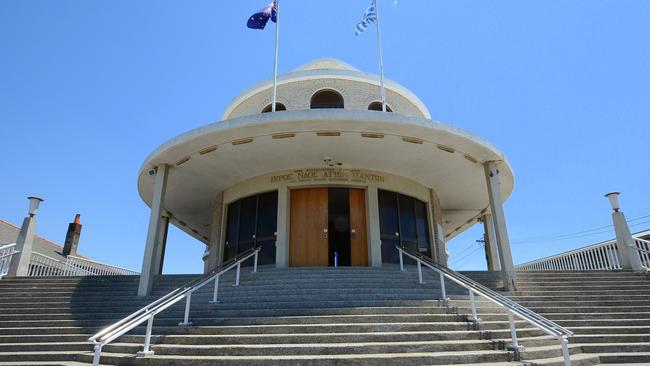 The outside of All Saints Church in Belmore. People spilt onto the steps and street during Necta's funeral service.