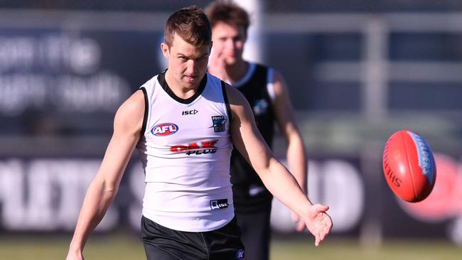 Former Melbourne captain Jack Trengove will return to AFL action for the first time in 11 months after wearing a call up with Port Adelaide for Saturday’s clash with last-ranked Carlton at the MCG. Picture: David Mariuz