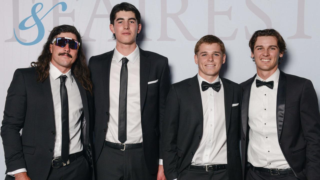 Lachie Jones, Dante Visentini, Hugh Jackson and Connor Rozee at the Port Adelaide AFL and AFLW best and fairest at the Adelaide Convention Centre, DECEMBER 5, 2022: Picture: Brenton Edwards