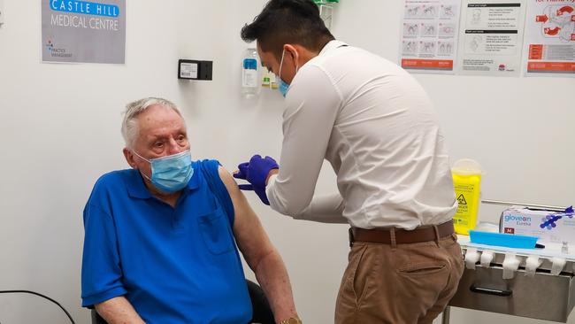 John Healy, aged care resident, was the second Aussie to get the jab. Pictures:Justin Lloyd