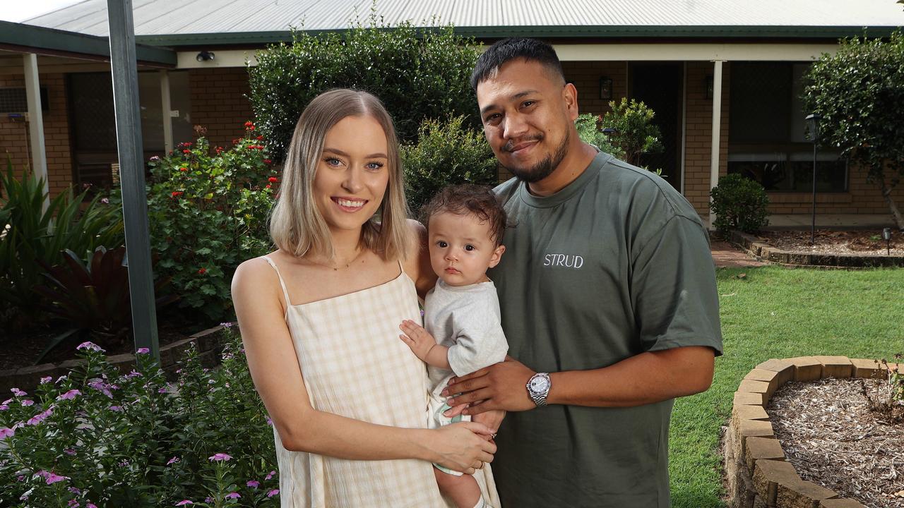 Jordan Strudwick with his partner Jana and son Noah at their home in Ripley. Picture: Liam Kidston.