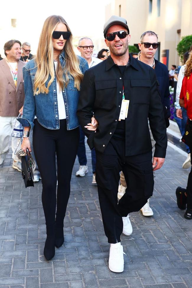 Rosie Huntington-Whiteley, with Jason Statham, at the Abu Dhabi Grand Prix, 2023. 