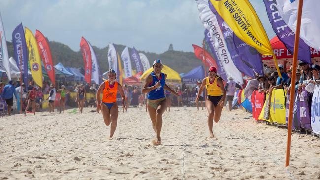 Beach runs have kicked off the final day action at the Country Championships in Forster. Photo: Shane Abrahamson/SLS NSW.