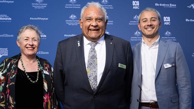 Professor Tom Calma, centre, with his wife Heather and son Thom. Picture: NCA NewsWire / Gary Ramage