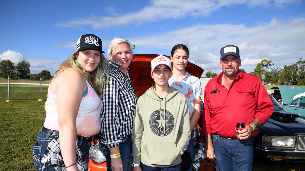 Jorja, Nicole, Madeline, Lily and Gary McDougall. Meatstock Festival at the Toowoomba show grounds. April 2022