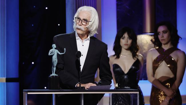 Sam Elliott accepts the Outstanding Performance by a Male Actor in a Television Movie or Limited Series award for 1883. Picture: Getty