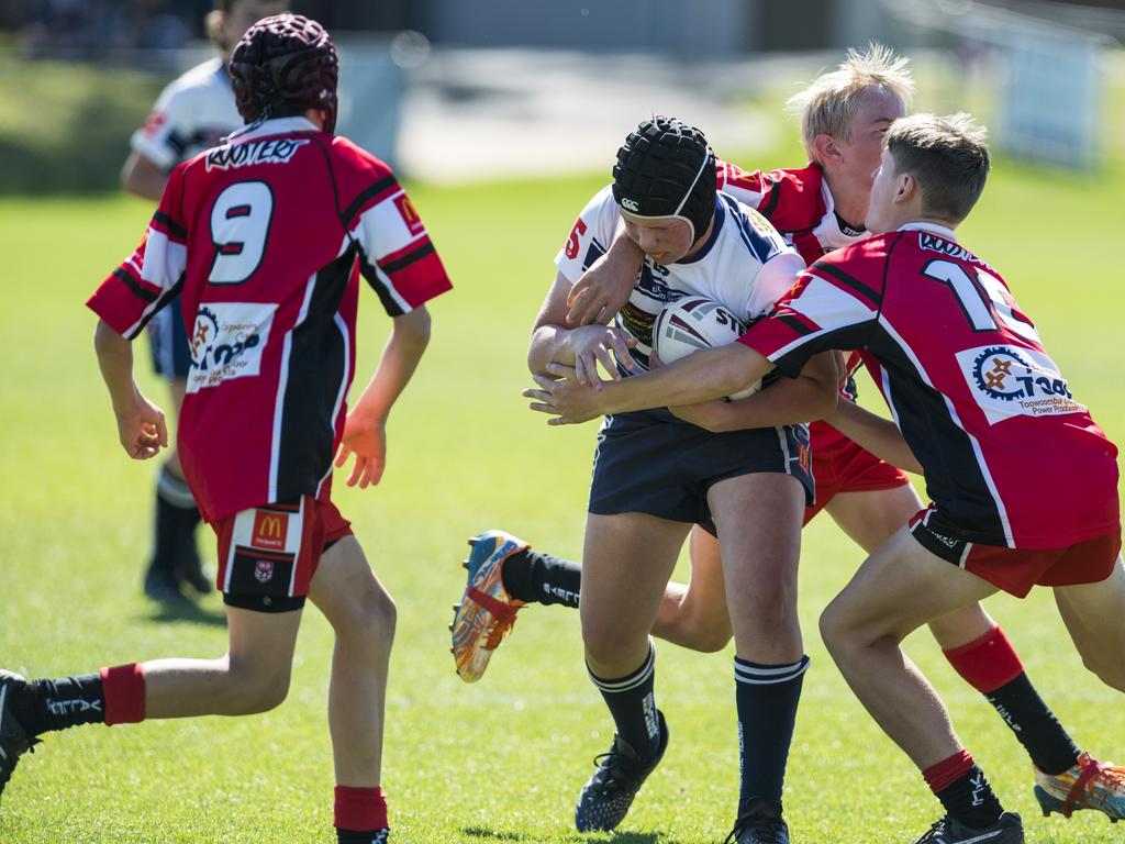 Zane Schefe makes ground for Brothers against Valleys in under-13 boys Toowoomba Junior Rugby League grand final at Clive Berghofer Stadium, Saturday, September 11, 2021. Picture: Kevin Farmer