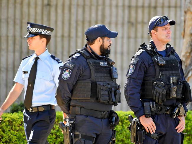 Police at the memorial service with full police honours for constables Rachel McCrow and Matthew Arnold at Brisbane Entertainment Centre. Picture: John Gass/NCA NewsWire