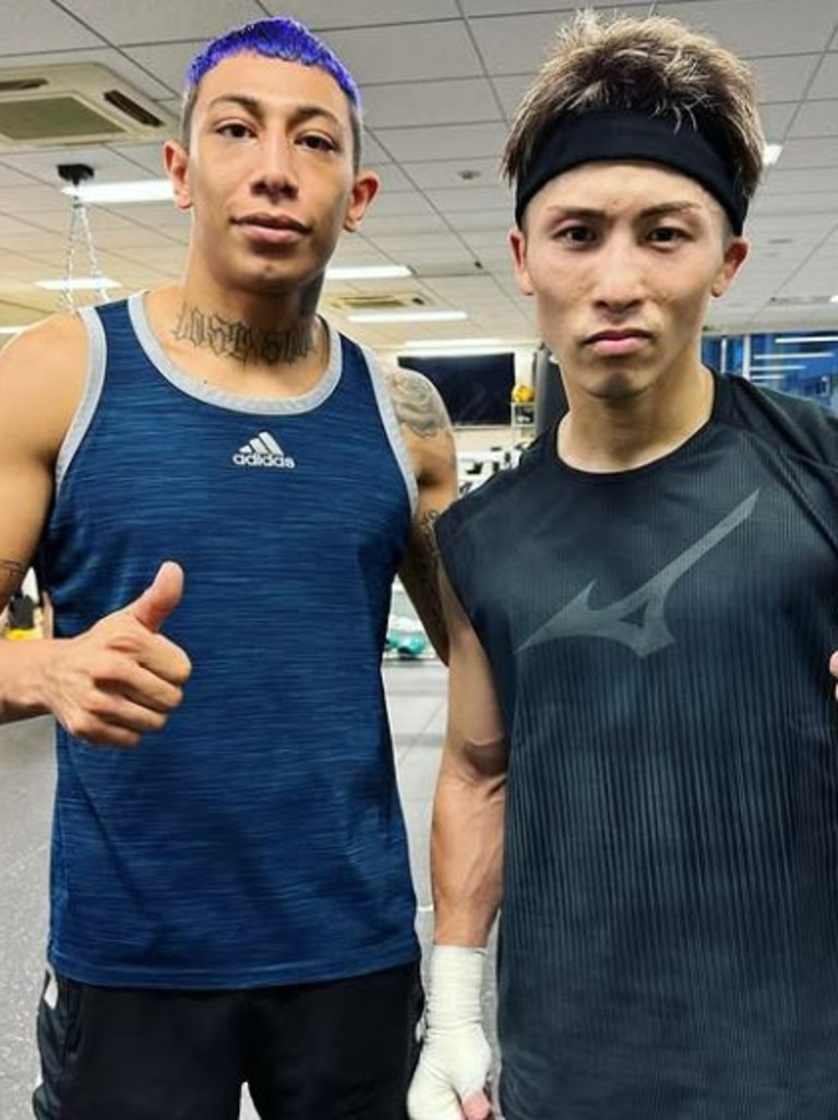 Vaca and Naoya Inoue after one of their many sparring sessions in 2023. Picture: Supplied/Instagram